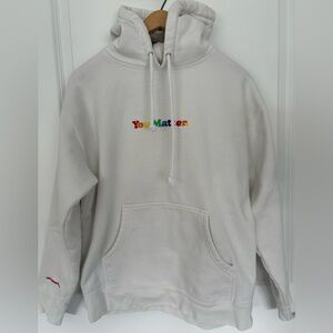 Comfy Demetrius Harmon “You Matter” White with Rainbow Embroidered Hoodie